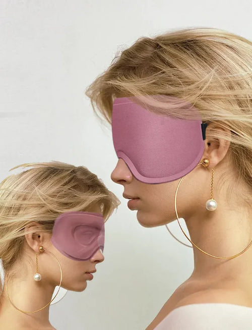 DreamShade contoured sleep mask worn — lifestyle